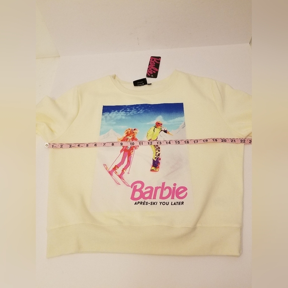 NWT Barbie Ken Apres Ski Graphic Women's Sweatshirt Size  Large  Pale Yellow - Picture 7 of 10